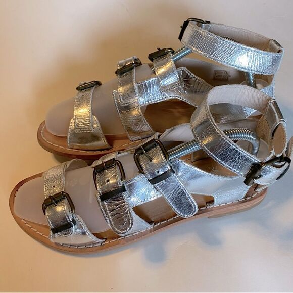 H By Hudson London Silver leather strappy buckle gladiator sandals -40/US 9 - Picture 6 of 13